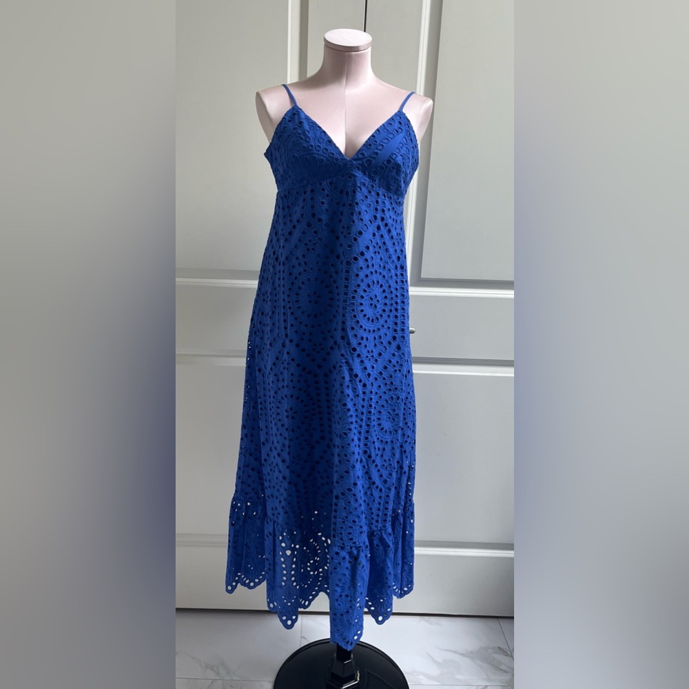 H&M Royal Blue Eyelet Midi Sundress NWT